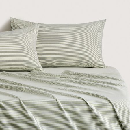 Flannelette Lenny Stripe Sheet Set in sage
