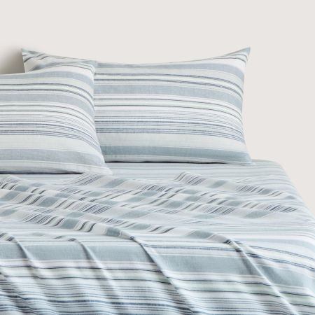Flannelette Textured Stripe Sheet Set in Blue Frost